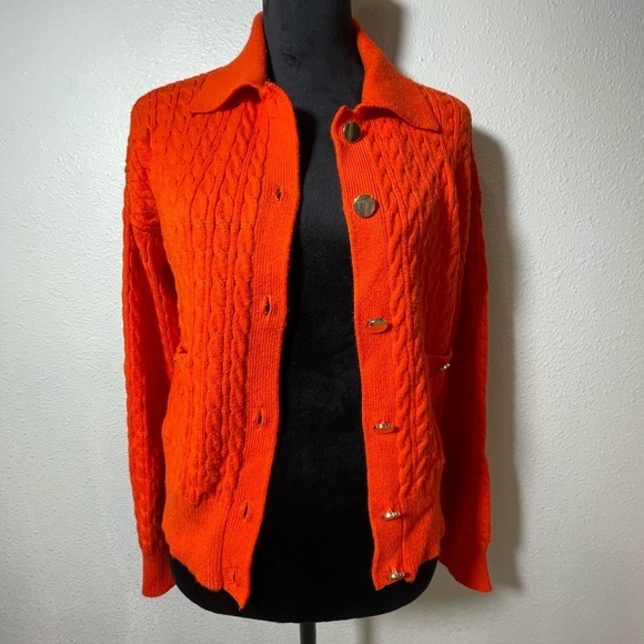 Marled Reunited Clothing Sweaters - Marled Reunited Clothing Orange Cable Knit Collared Cardigan- Size L